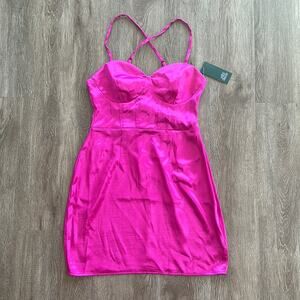 NWT Wild Fable Magenta Sleeveless Corset Satin Bodycon Mini Dress Size Small